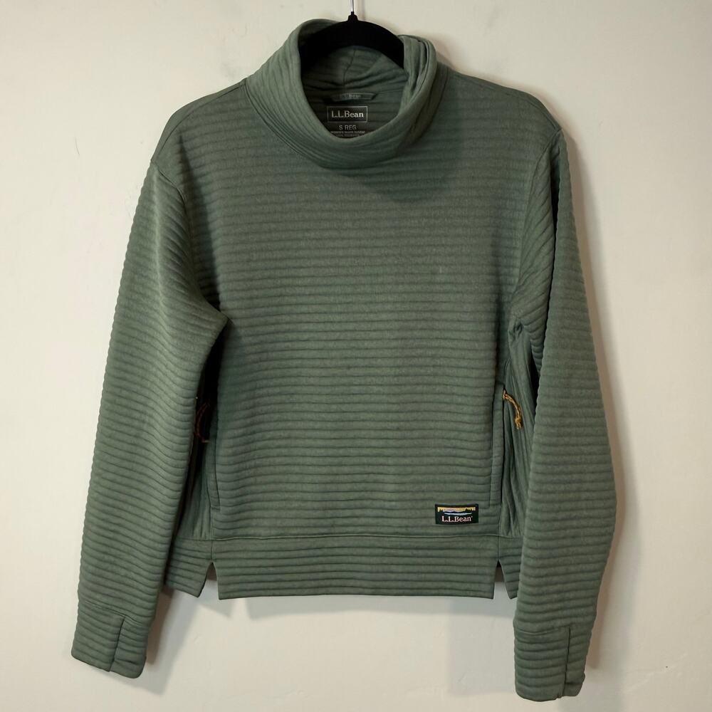 L.L. Bean Women's Airlight Pullover Funnelneck Stripe Green Small